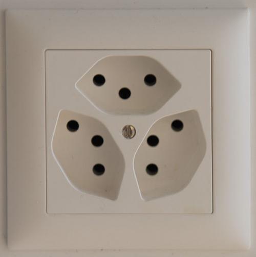 3 input socket, upper, lower left and lower right, Swiss standard